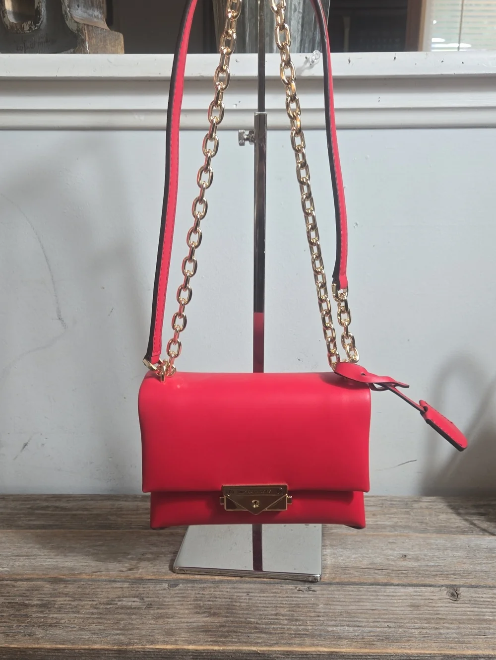 Michael Kors Cece Red Mini Chain Shoulder Bag with Gold Hardware